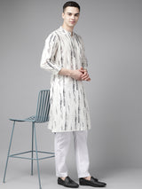 Riwaat.com Men White Multi Tie and dye Print Design Straight Kurta With Pajama Riwaat Printed