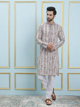 Riwaat.com Men White & Maroon Flacket Embroidery Cotton Kurta Riwaat Embroidered