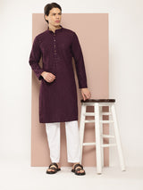 Men Purple  Embroidered Sequin Rayon Kurta