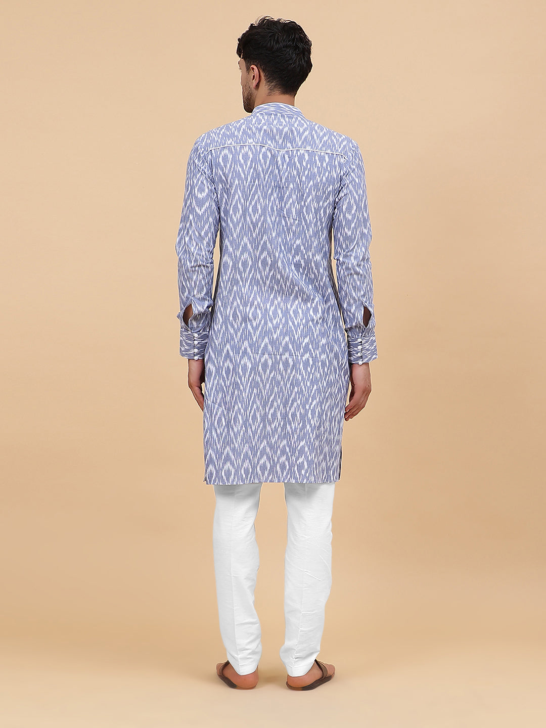 Men Grey And White Printed Kurta
