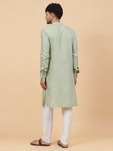 Men Green And Silver Thread Work Kurta