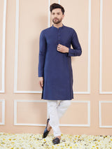 Blue Cotton Solid Straight Kurta