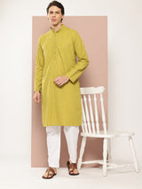 Men Lime Green Embroidered Sequin Rayon Kurta