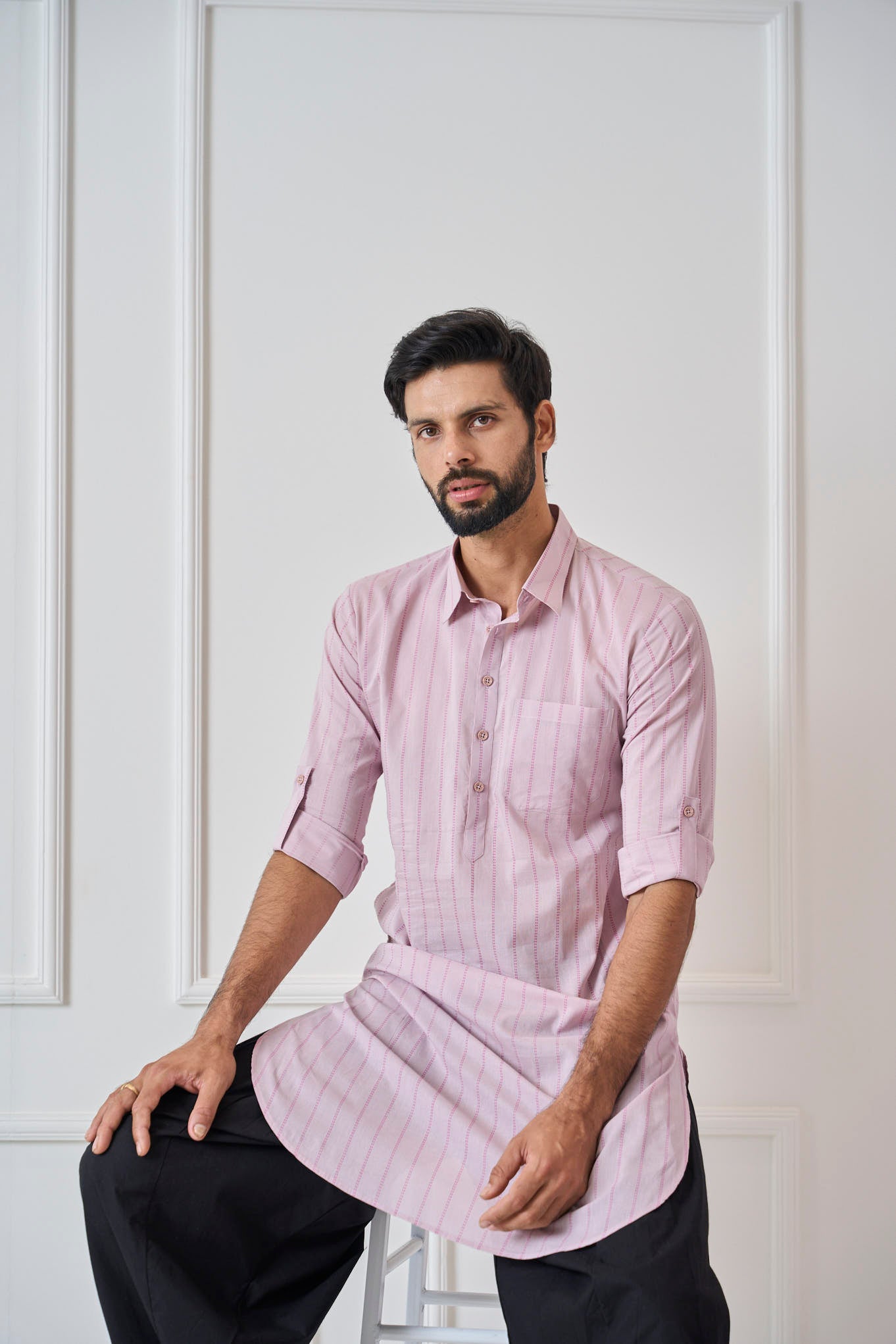 Men Soft Pink Regular Pure Cotton Pathani Kurta