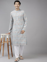 Men Multi Printed Pure Cotton Straight Kurta With Pajama