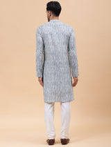 Men Off White & Grey Pure Cotton Embroidered Straight Kurta With pyjama