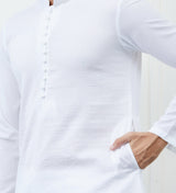 Men White Thread Work Cotton Kurta