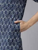 Men Indigo Regular Pure Cotton Pathani Printed Men's Kurta
