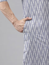 Men Light Grey Regular Pure Cotton Pathani Printed Men's Kurta