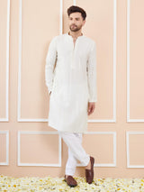 Men Ivory with Subtle Golden Chanderi Silk Sequins Kurta With Pajama