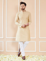 Men Regal Sand Cotton Straight Kurta