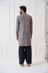 Men Blue Regular Pure Cotton Pathani Kurta With Black Salwar