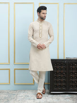 Riwaat.com Men Cream Embroidery Cotton Kurta Riwaat Embroidered