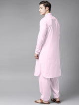 Riwaat.com Men Pink Pathani Kurta with Salwar Riwaat Pathani Plain