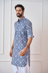 Men Indigo Hexagonal Pure Cotton Pathani Kurta