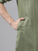 Men Olive Regular Pure Cotton Pathani Printed Men's Kurta