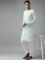 Men Pista Green Cotton Straight Kurta with Slub Effect With Pajama