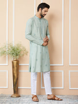 Peppermint Green Embroidered Pure Chanderi Silk Straight Kurta