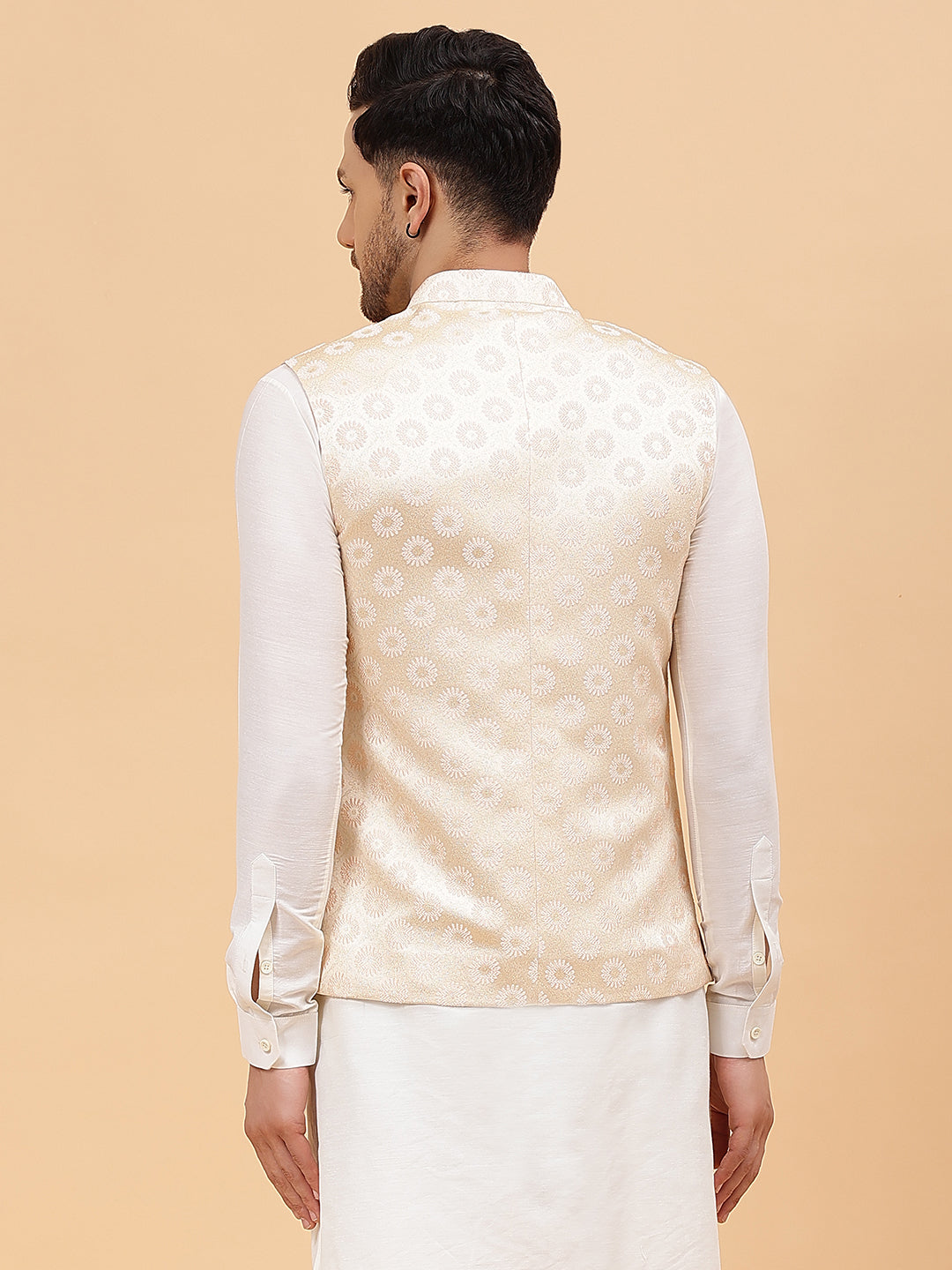 Men Opulent Floral Emboss Jacquard Nehru Jacket