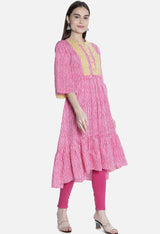 Women Pink And Off White Printed Dress