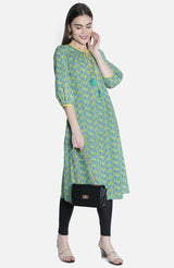 Women Green A-Line Abstract Printed Dress