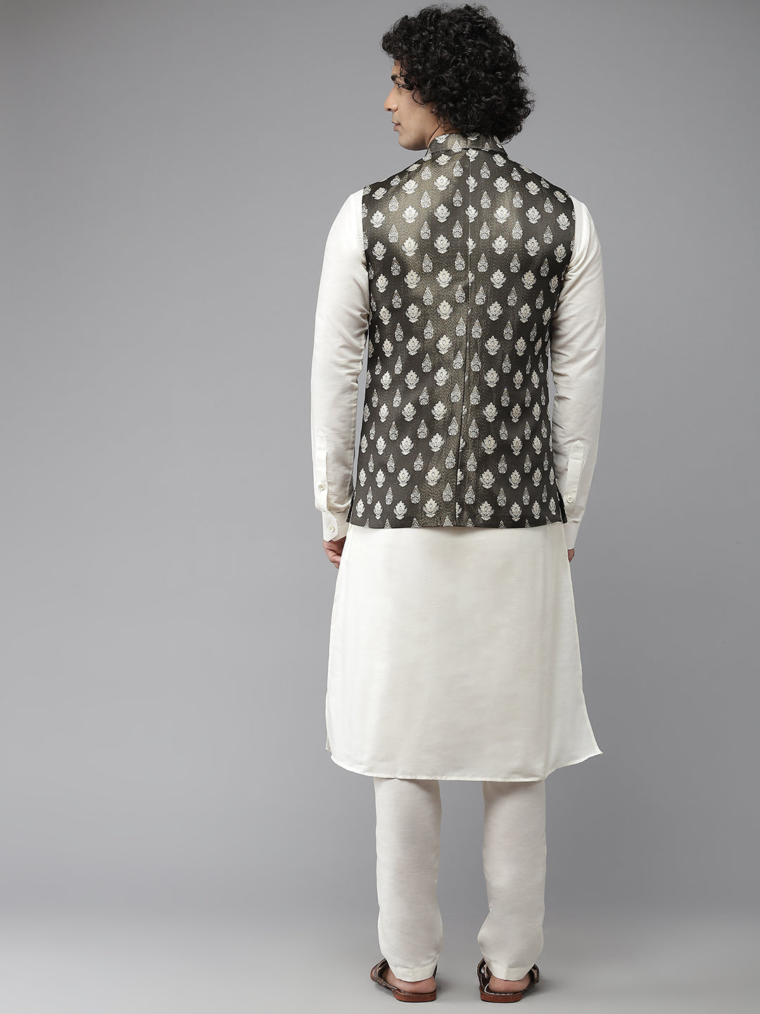 Riwaat.com Men White Solid Kurta Pajama With Midnight Bloom Nehru jacket Riwaat Indo Western