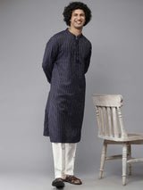 Men Blue & Grey-Toned Woven Design Kurta