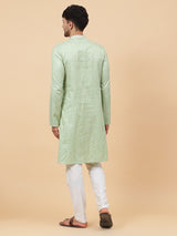 Riwaat.com Men Green Thread Work Cotton Silk Kurta Riwaat Embroidered Mehendi