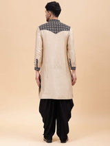 Men Gold & Black Silk Woven Design Straight Kurta