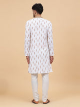 Men White and Brown Printed Kurta With pyjama