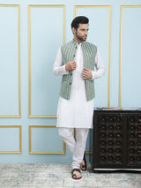 Men Emerald Color Khadi Nehru Jacket