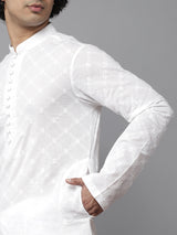 Men White Regal Patterned Chikankari Embroidered Straight Kurta