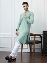 Men Mint Whisper Embroidered Sequined Rayon Kurta