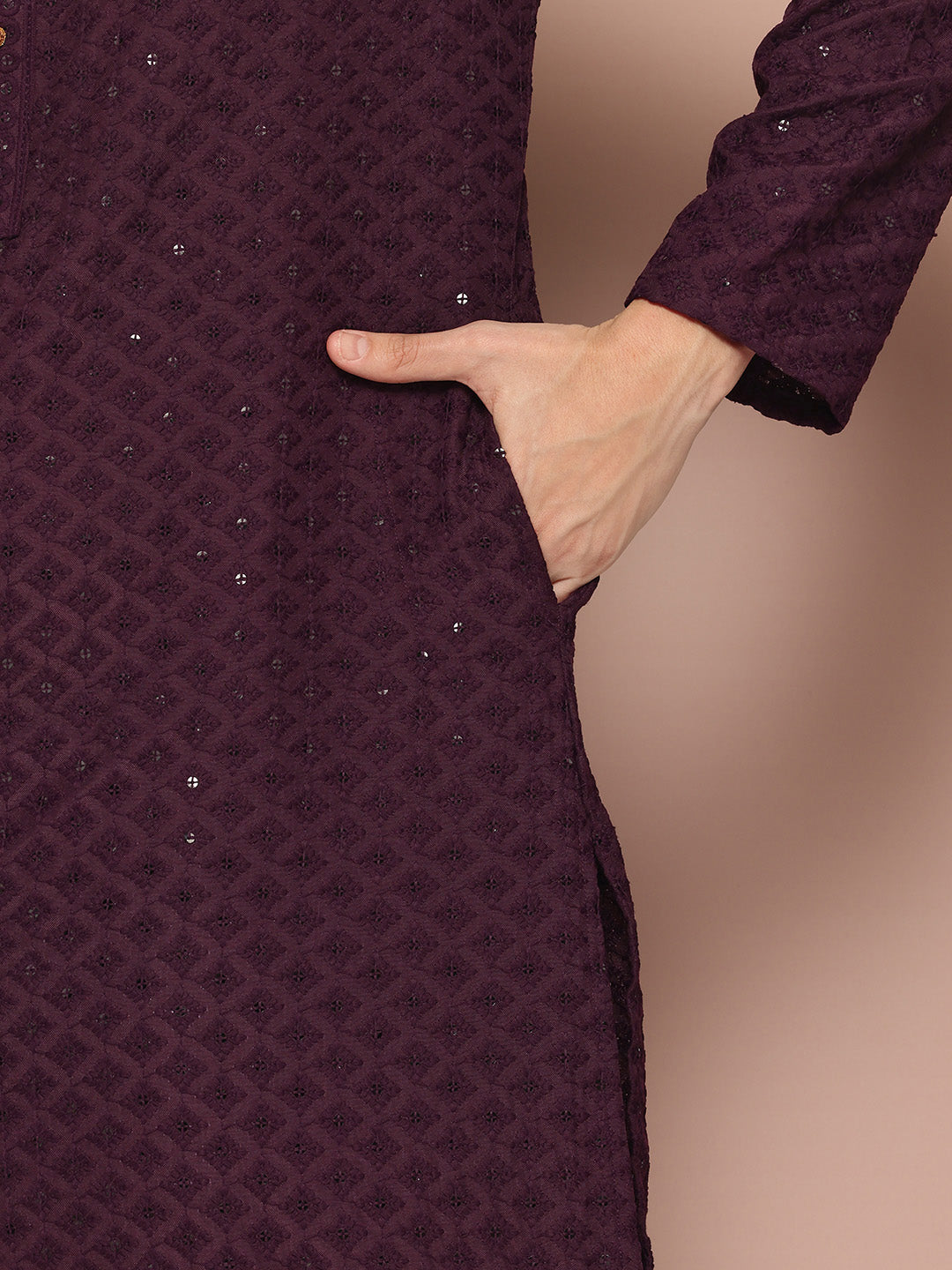 Men Purple  Embroidered Sequin Rayon Kurta