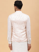 Riwaat.com Men Off White Kurta Pajama & Pink Woven Design Jacquard Nehru jacket Riwaat Indo Western