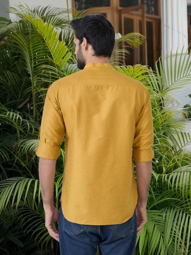 Men Pack Of 2 Mustard & Turquoise Blue Cotton Solid Short Kurta