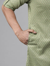 Men Olive Regular Pure Cotton Pathani Printed Men's Kurta With White Salwar