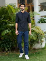 Men Pack Of 2 Pink & Black Cotton Solid Short Kurta