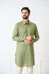 Men Olive Regular Pure Cotton Pathani Kurta