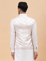 Men Elegant Woven Floral Pattern Jacquard Nehru Jacket