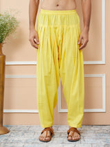 Yellow Cotton Slub Pathani kurta with Salwar