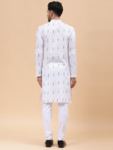 Men White & Black Pure Cotton Embroidered Straight Kurta
