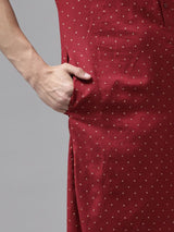 Men Maroon Regular Pure Cotton Pathani Printed Men's Kurta
