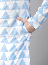 Riwaat.com Men White & Blue Stripe Printed Straight Kurta Riwaat Printed