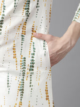 Riwaat.com Men White Multi Tie and dye Print Design Straight Kurta With Pajama Riwaat Printed