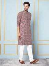 Men Maroon And Black Printed Kurta
