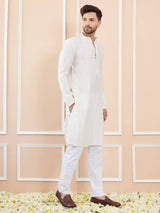 Men Ivory with Subtle Golden Chanderi Silk Sequins Kurta With Pajama