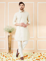 Men Cream Cotton Solid Pathani Kurta