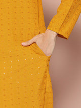Men Mustard Embroidered Sequin Rayon Kurta