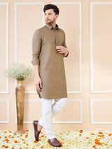 Men Brown Cotton Solid Pathani Kurta